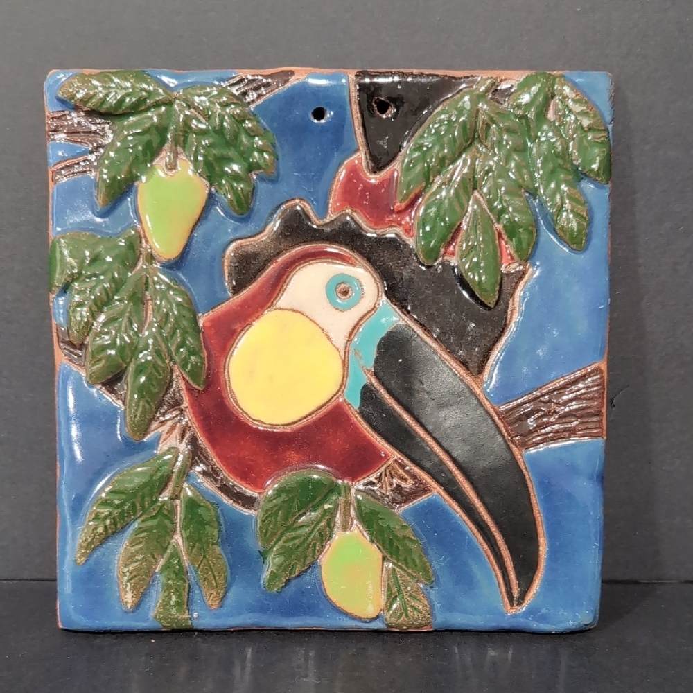 VGT Pottery Colorful Toucan  Wall Decor Tile.